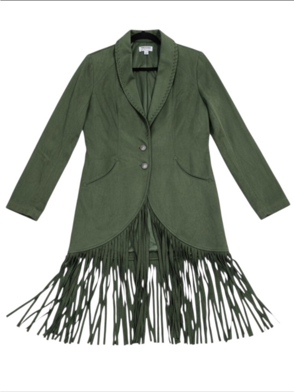 American West Carolyn Pollack Juniper Green Faux Suede Fringe Jacket XS - Picture 13 of 13